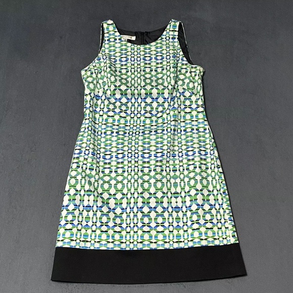 Evan Picone Sheath Womens Size 8 Dress White Blue and Green Sleeveless Geometric - Picture 1 of 7